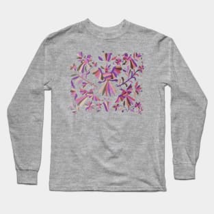 Pink purple otomi tenango mexican fabric birds and flower embroidery interior design Long Sleeve T-Shirt